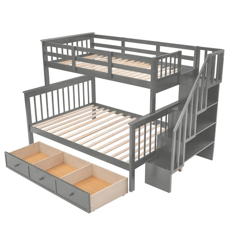 Stairway Bunk Bed With Storage And Guard Rail For Bedroom - Furniture Home Direct
