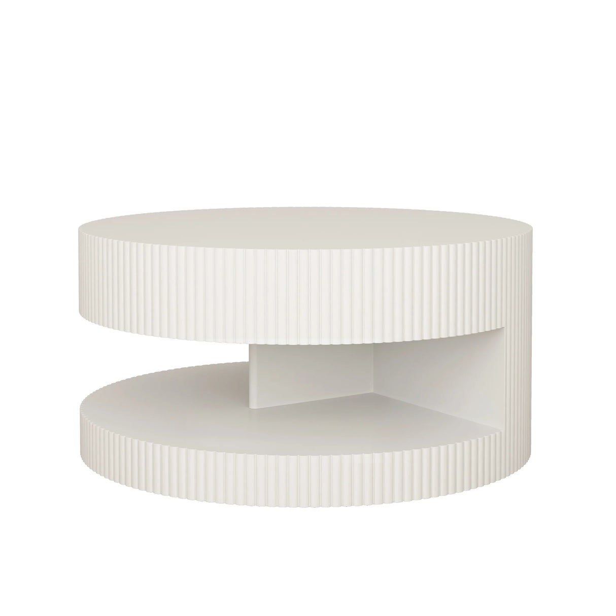Coffee Table Round Modern Fluted Storage Shelf White - Furniture Home Direct