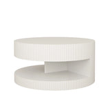 Coffee Table Round Modern Fluted Storage Shelf White - Furniture Home Direct