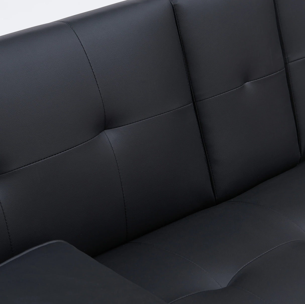 Black Leather Multifunctional Double Folding Sofa Bed for Office with Coffee Table - Furniture Home Direct