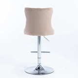 Bar Stool Set Swivel Tufted Velvet Chrome Base Khaki - Furniture Home Direct
