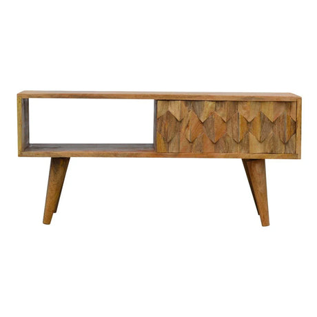 Pineapple Carve Sliding Media Unit - Oak - Furniture Home Direct
