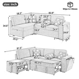 Convertible Sectional L-Shaped Sofa With Dual Pull-Out Sleepers, Flip-Top Table, USB Ports, Cup Holder & Storage - Furniture Home Direct