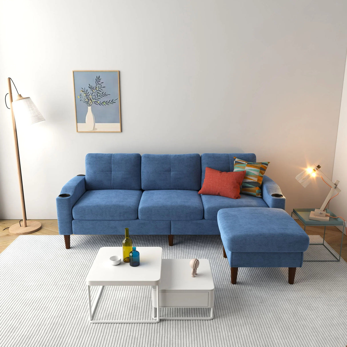3 Seater Convertible Combination L Shaped Sofa With Footstools With Storage - Furniture Home Direct