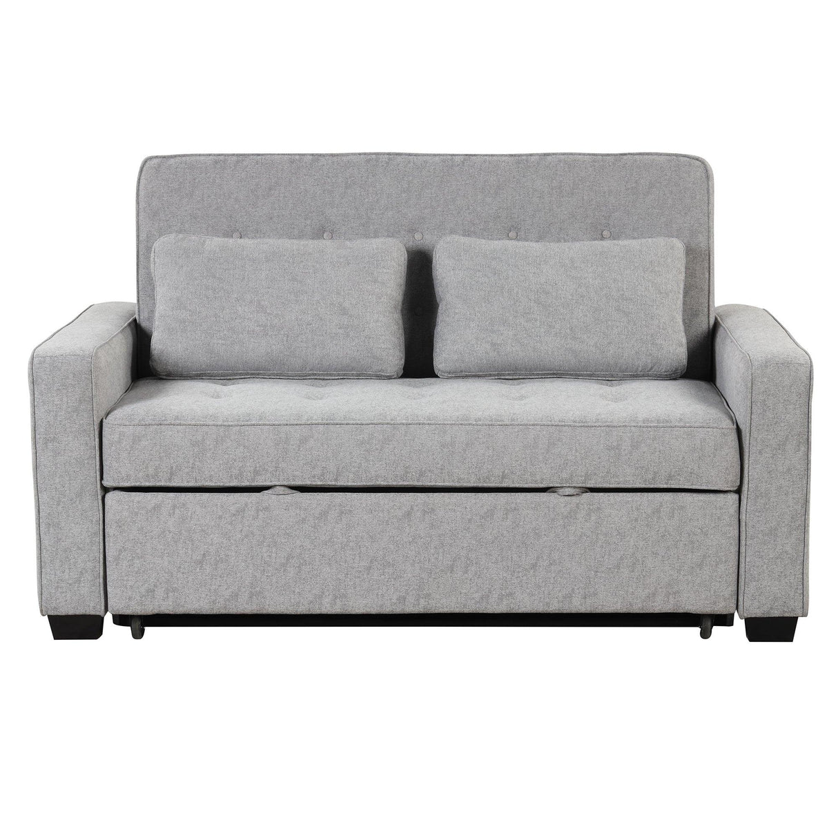 66.5" Upholstered Loveseat With Pull Out Bed, Two Throw Pillows, Dual USB Charging Port and Adjustable Backrest - Light Gray - Furniture Home Direct