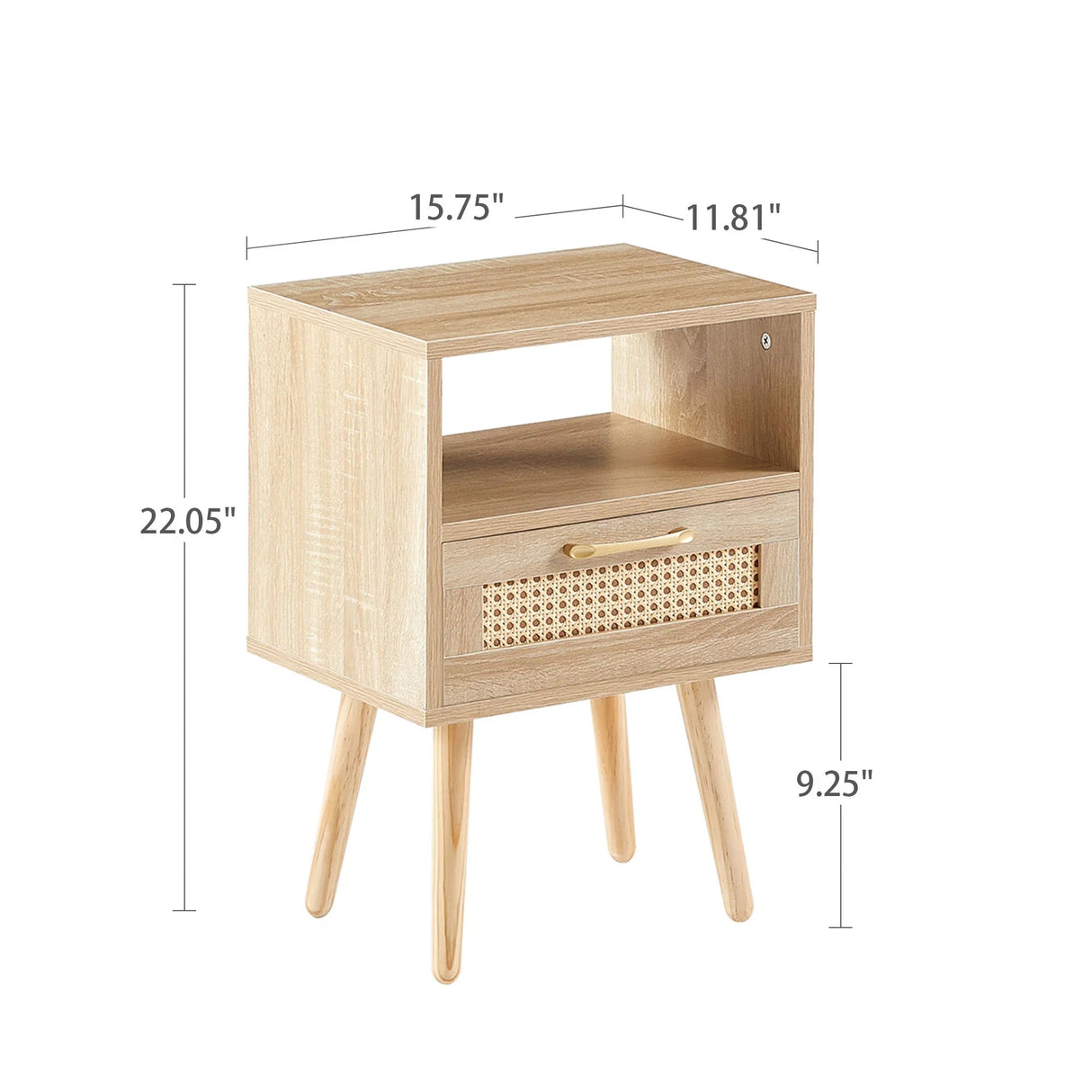 15.75" Rattan End Table With Drawer And Solid Wood Legs, Modern Nightstand, Side Table For Living Room, Bedroom - Furniture Home Direct
