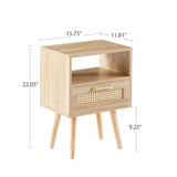 15.75" Rattan End Table With Drawer And Solid Wood Legs, Modern Nightstand, Side Table For Living Room, Bedroom - Furniture Home Direct