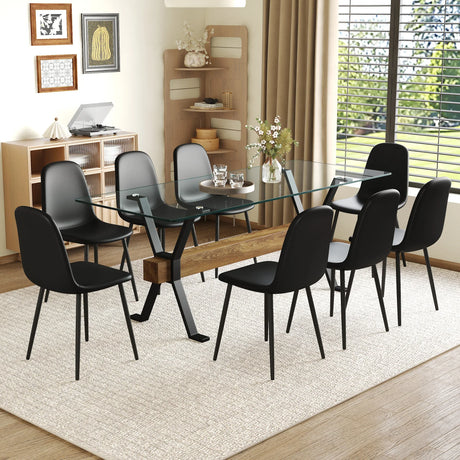 Dining Set Glass Table With 8 Cushioned Chairs Black - Furniture Home Direct