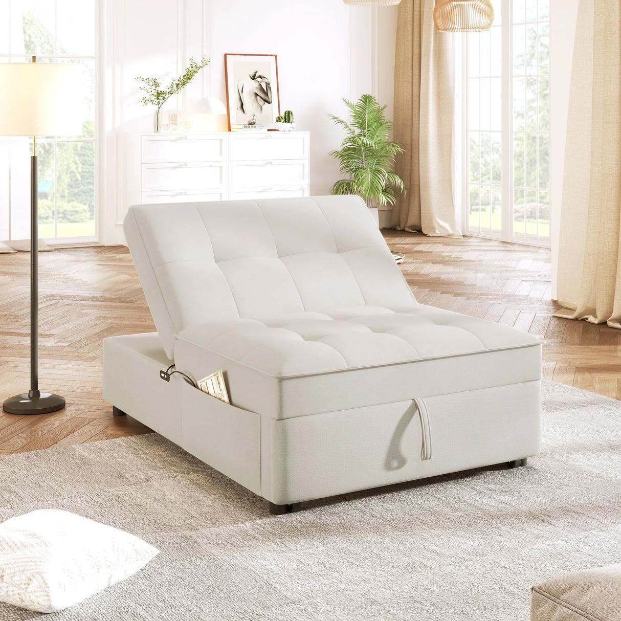 4 In 1 Sofa Bed, Multi Function Folding Ottoman Bed With Storage Pocket And USB Port For Small Room Apartment - Furniture Home Direct