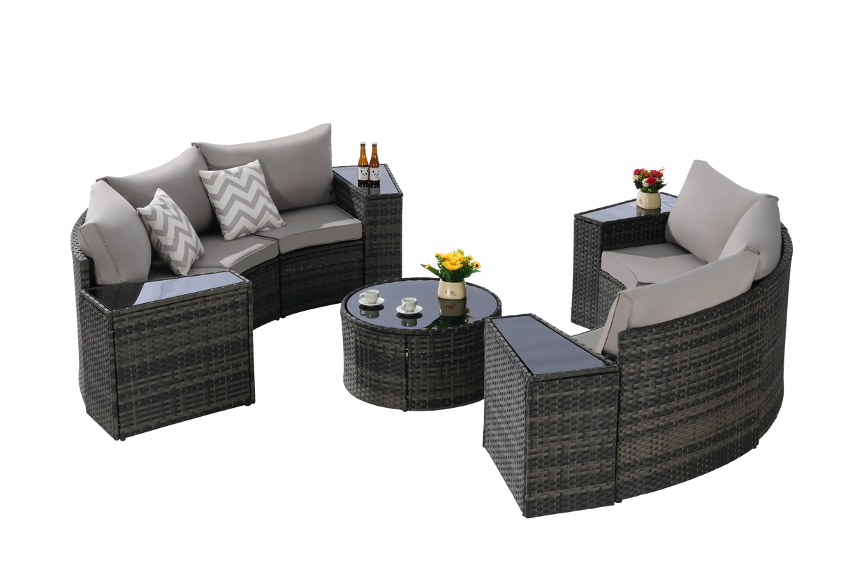 11 Piece Patio Set With Tempered Glass Round Coffee Table - Furniture Home Direct