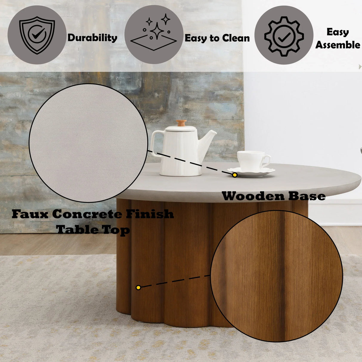 Evenlyn - Faux Concrete Top Table - Furniture Home Direct