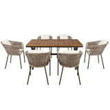 7 Piece All-Weather Patio Dining Set with Acacia Wood Tabletop and Metal Frame - Beige - Furniture Home Direct