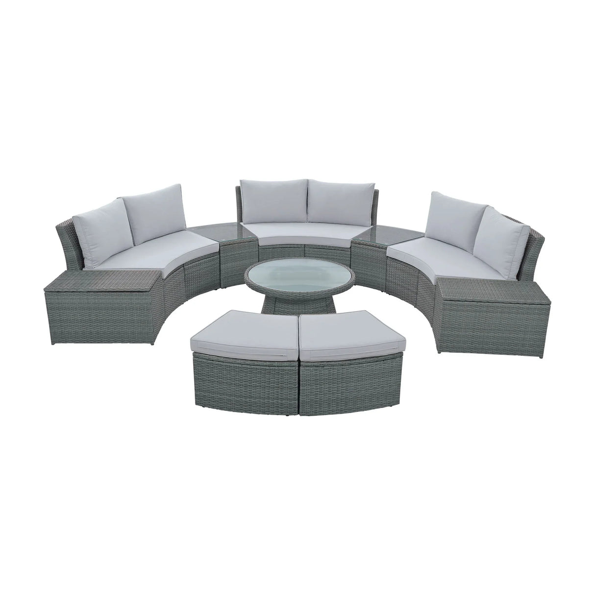 10 Piece Outdoor Sectional Half Round Patio Rattan Sofa Set - Furniture Home Direct