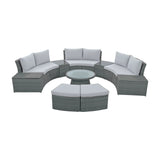 10 Piece Outdoor Sectional Half Round Patio Rattan Sofa Set - Furniture Home Direct