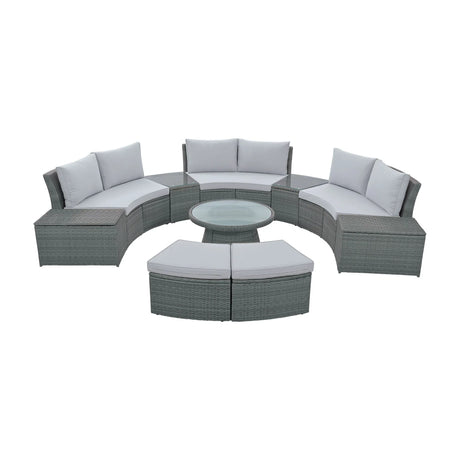 10 Piece Outdoor Sectional Half Round Patio Rattan Sofa Set - Furniture Home Direct