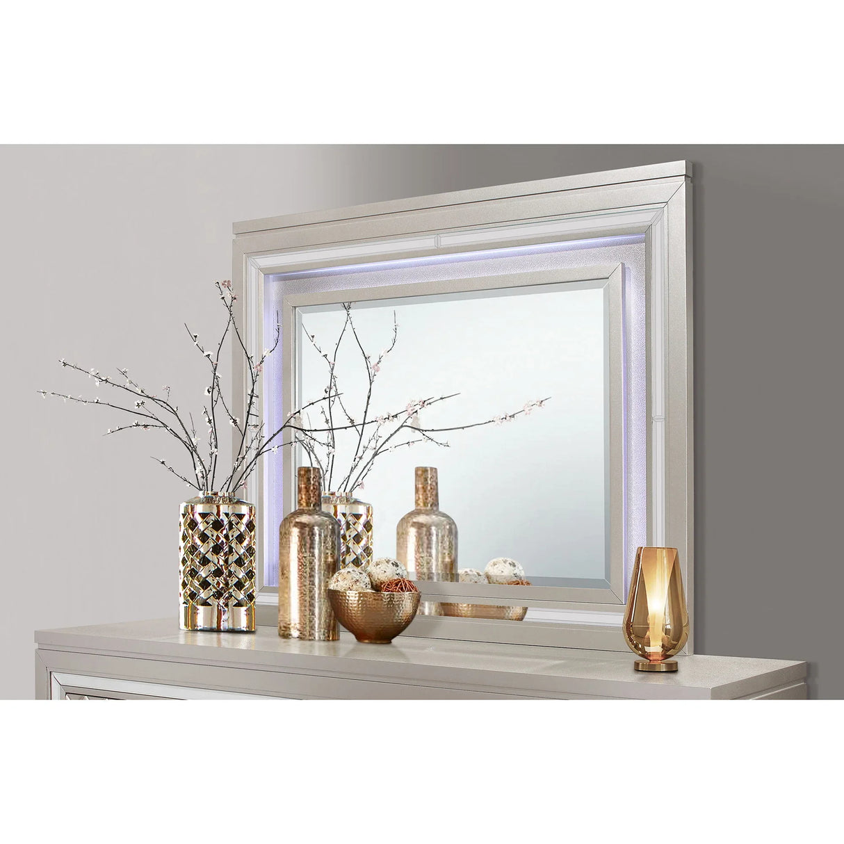 Cross - Glam Mirror With LED - Champagne - Furniture Home Direct