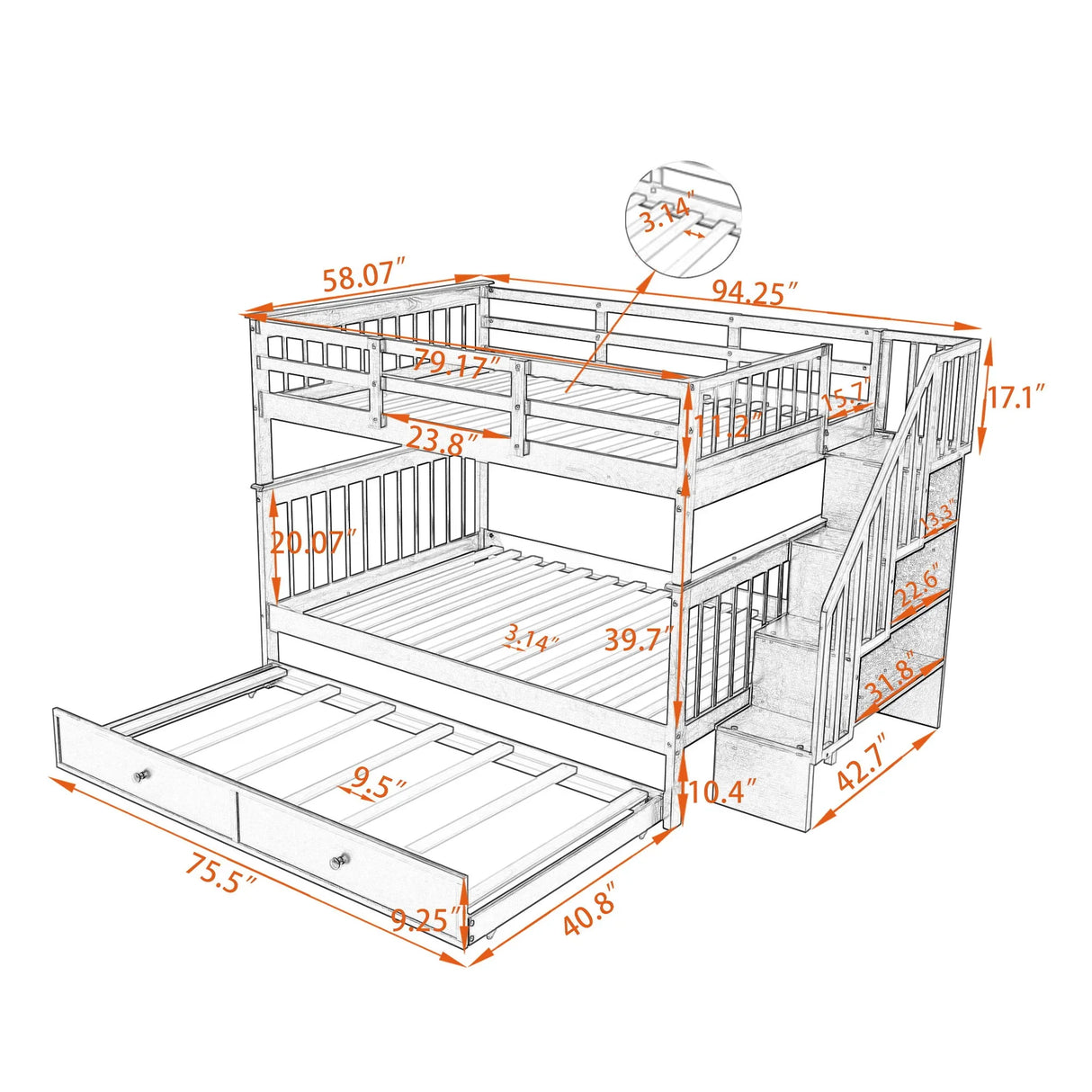 Stairway Bunk Bed With Storage And Guard Rail For Bedroom - Furniture Home Direct