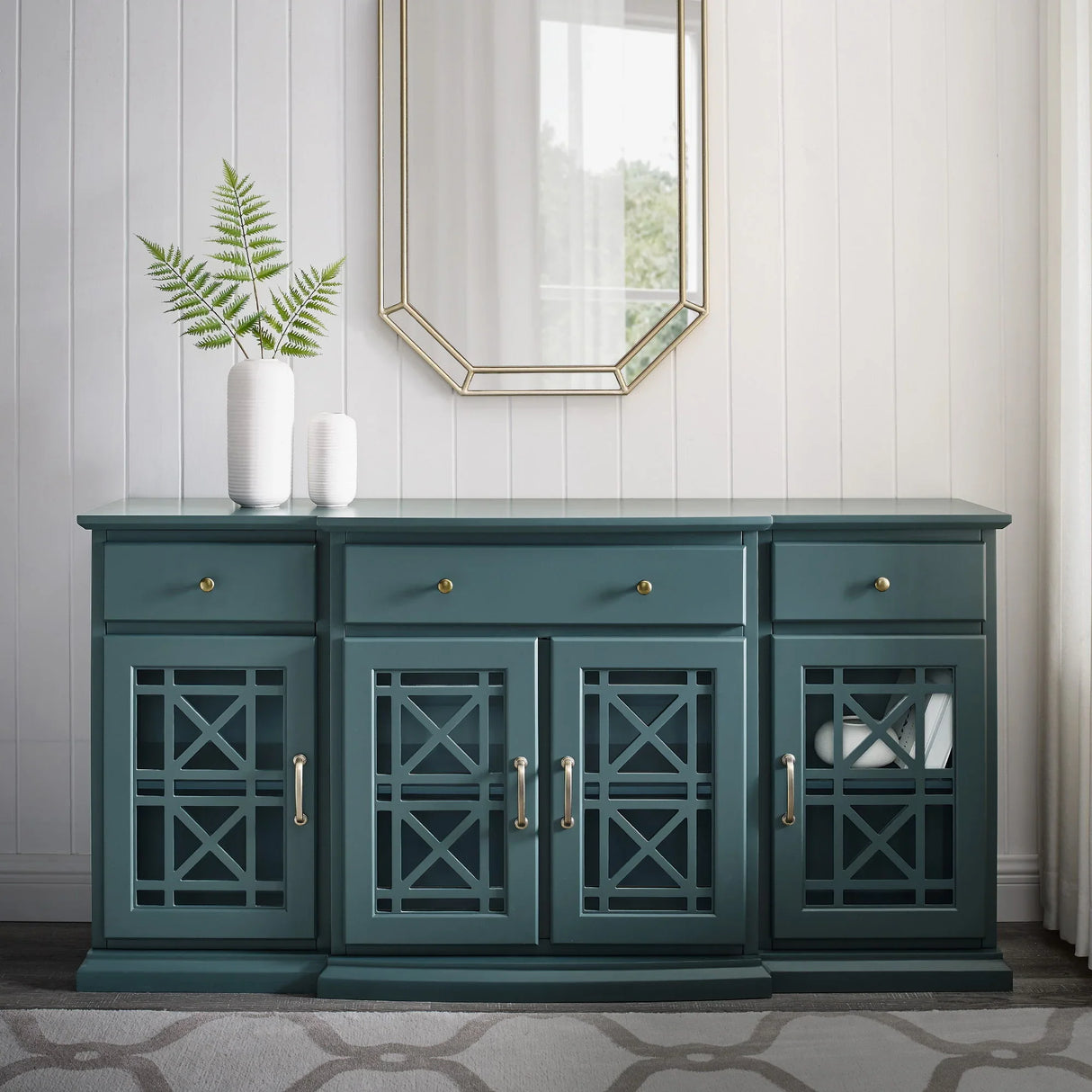 Classic Fretwork Detailed Glass Door Sideboard - Furniture Home Direct