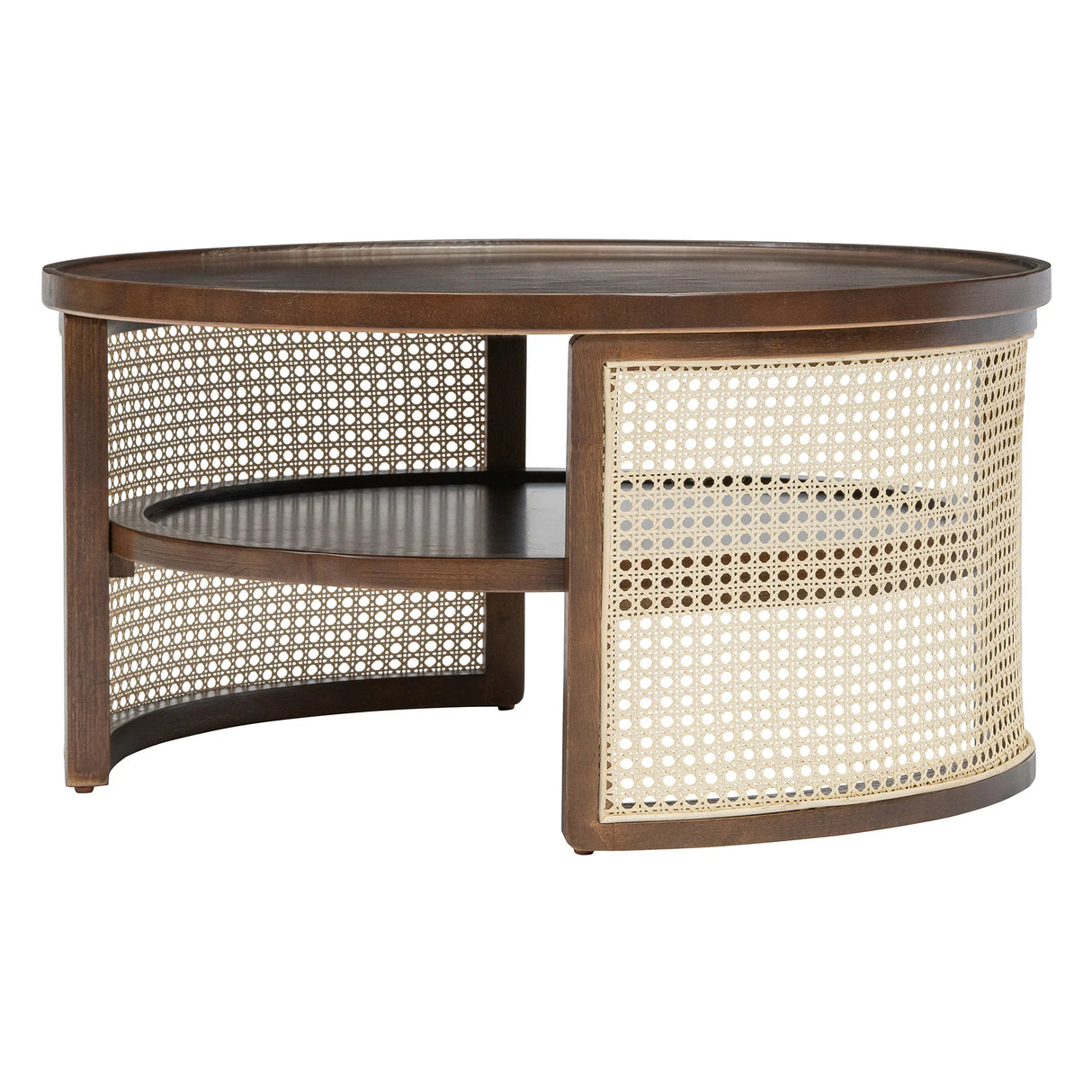 2-Tiered Round Walnut Wood Coffee Table - Furniture Home Direct