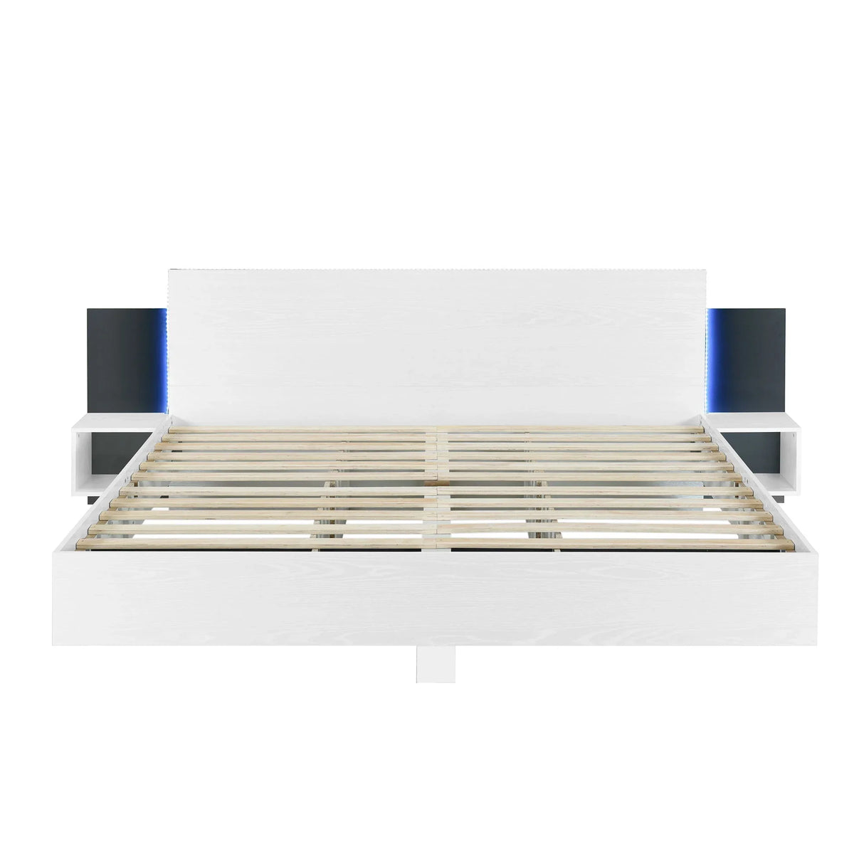 Floating Platform Bed, With LED Lights, Bedside Nightstand - Furniture Home Direct