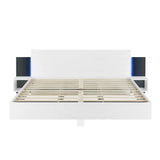 Floating Platform Bed, With LED Lights, Bedside Nightstand - Furniture Home Direct