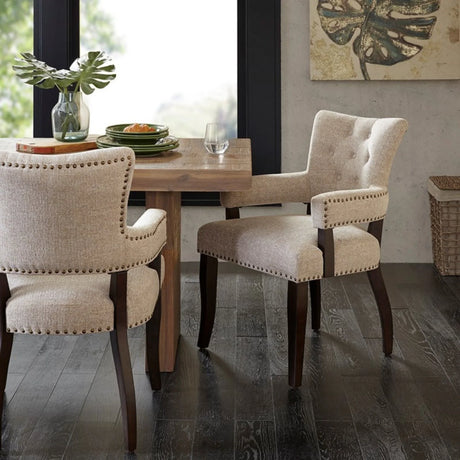 Brooklyn - Dining Arm Chair With Button Tufted Back (Set of 2) - Cream - Furniture Home Direct
