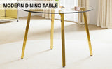 Dining Table Round Glass Top With Gold Legs Transparent - Furniture Home Direct
