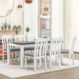 Retro Style 7 Piece Dining Table Set With Extendable Table And 6 Upholstered Chairs - Gray / White - Furniture Home Direct