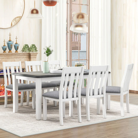 Retro Style 7 Piece Dining Table Set With Extendable Table And 6 Upholstered Chairs - Gray / White - Furniture Home Direct
