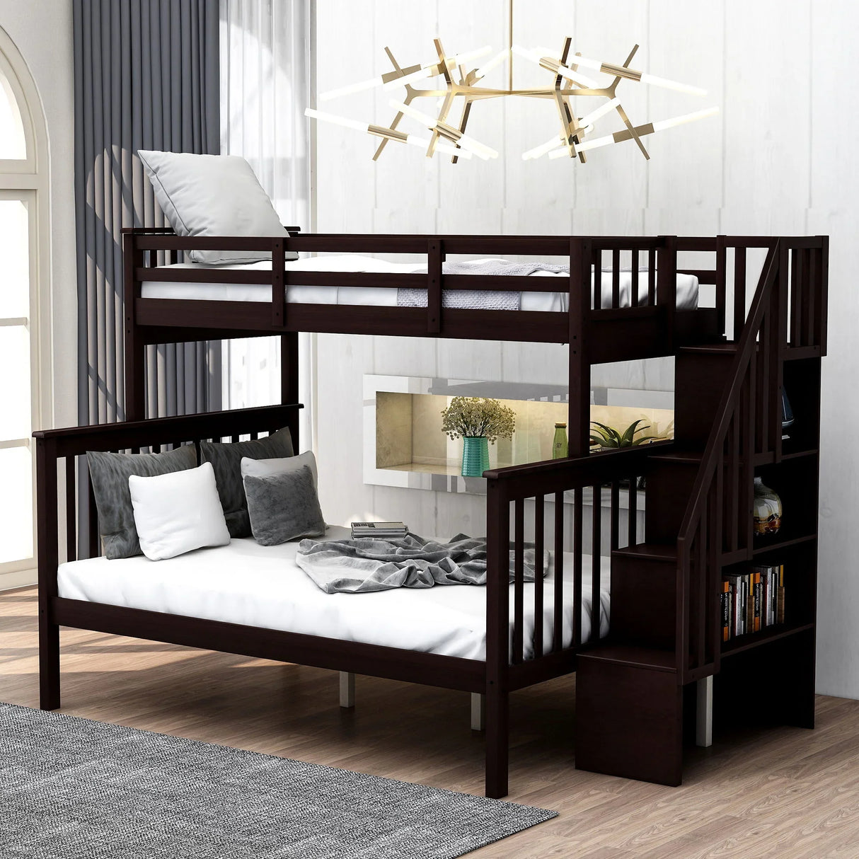 Stairway Bunk Bed With Storage And Guard Rail For Bedroom - Furniture Home Direct
