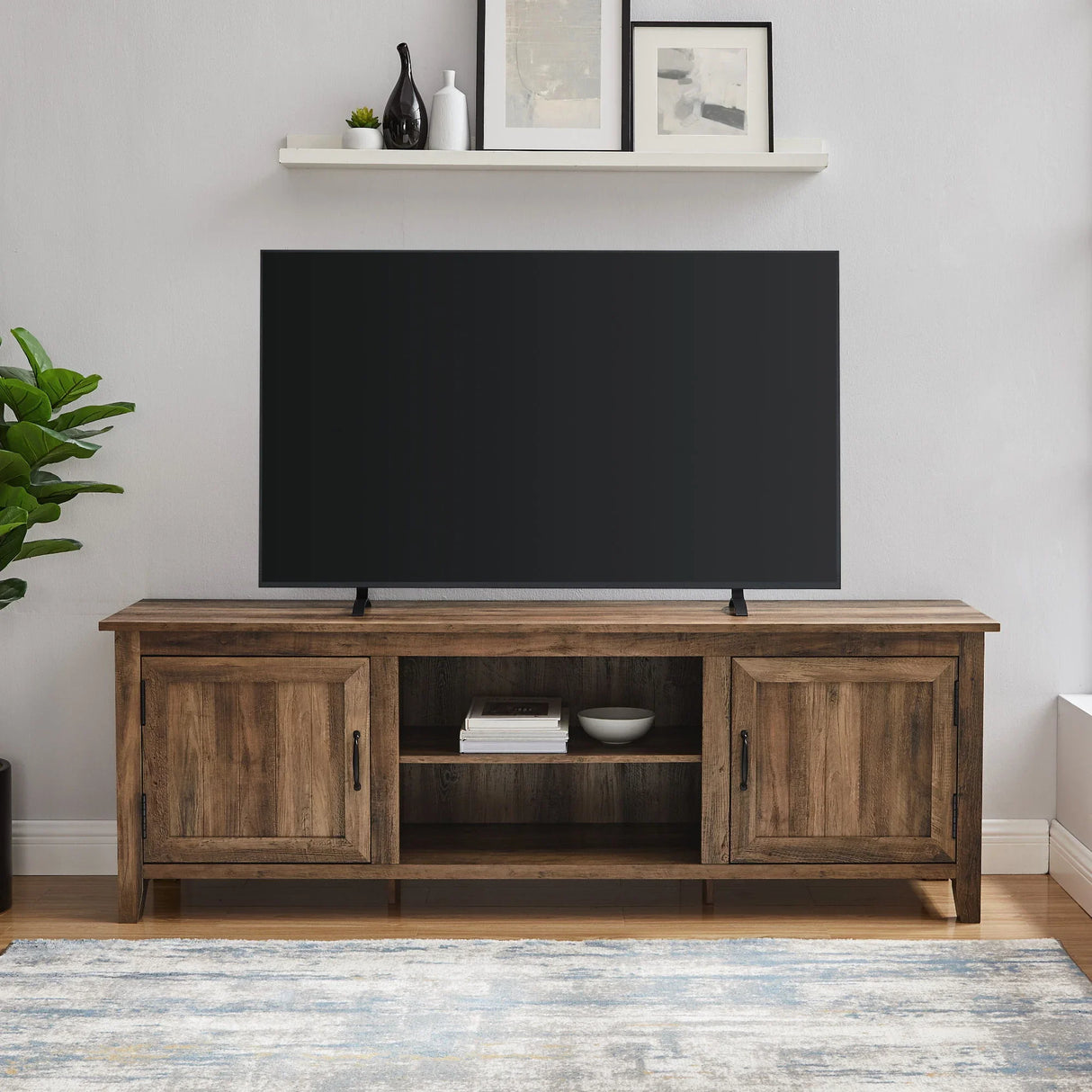 Modern Farmhouse 2 Door Grooved 70" TV Stand For 85" TVs - Furniture Home Direct