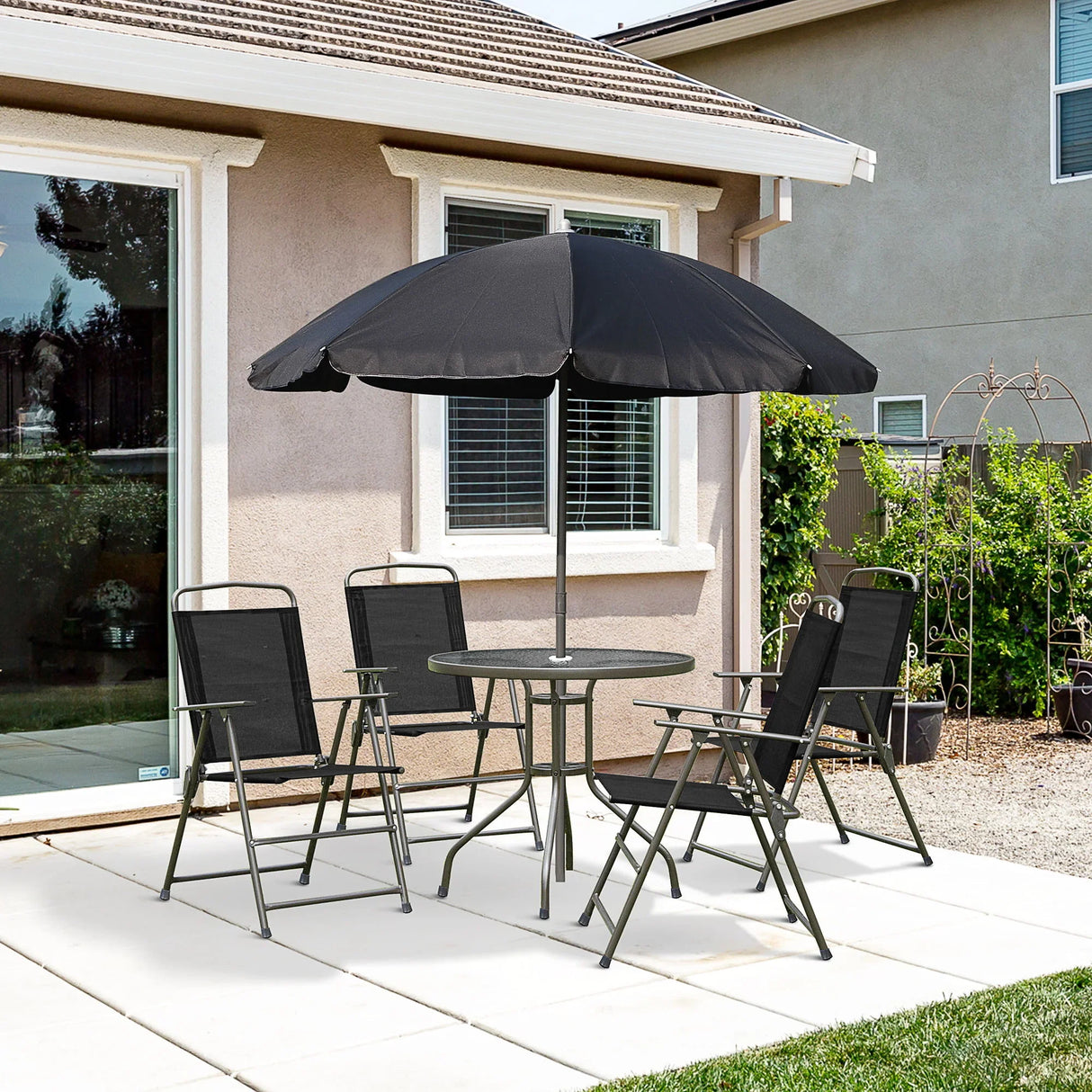 Outsunny - Patio Dining Set With Table Umbrella, Folding Chairs And Dining Table, Outdoor Patio Furniture Set - Furniture Home Direct