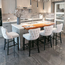 Contemporary Velvet Upholstered Wing-Back Barstools With Button Tufted Decoration And Wooden Legs, And Chrome Nailhead Trim, Leisure Style Bar Chairs, Bar Stools (Set of 4) - Furniture Home Direct