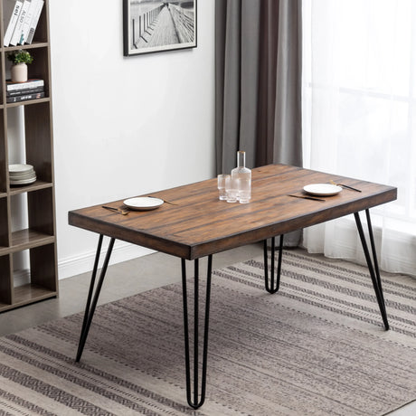 Dining Set Wood Table With Hairpin Legs Six Chairs Beige - Furniture Home Direct