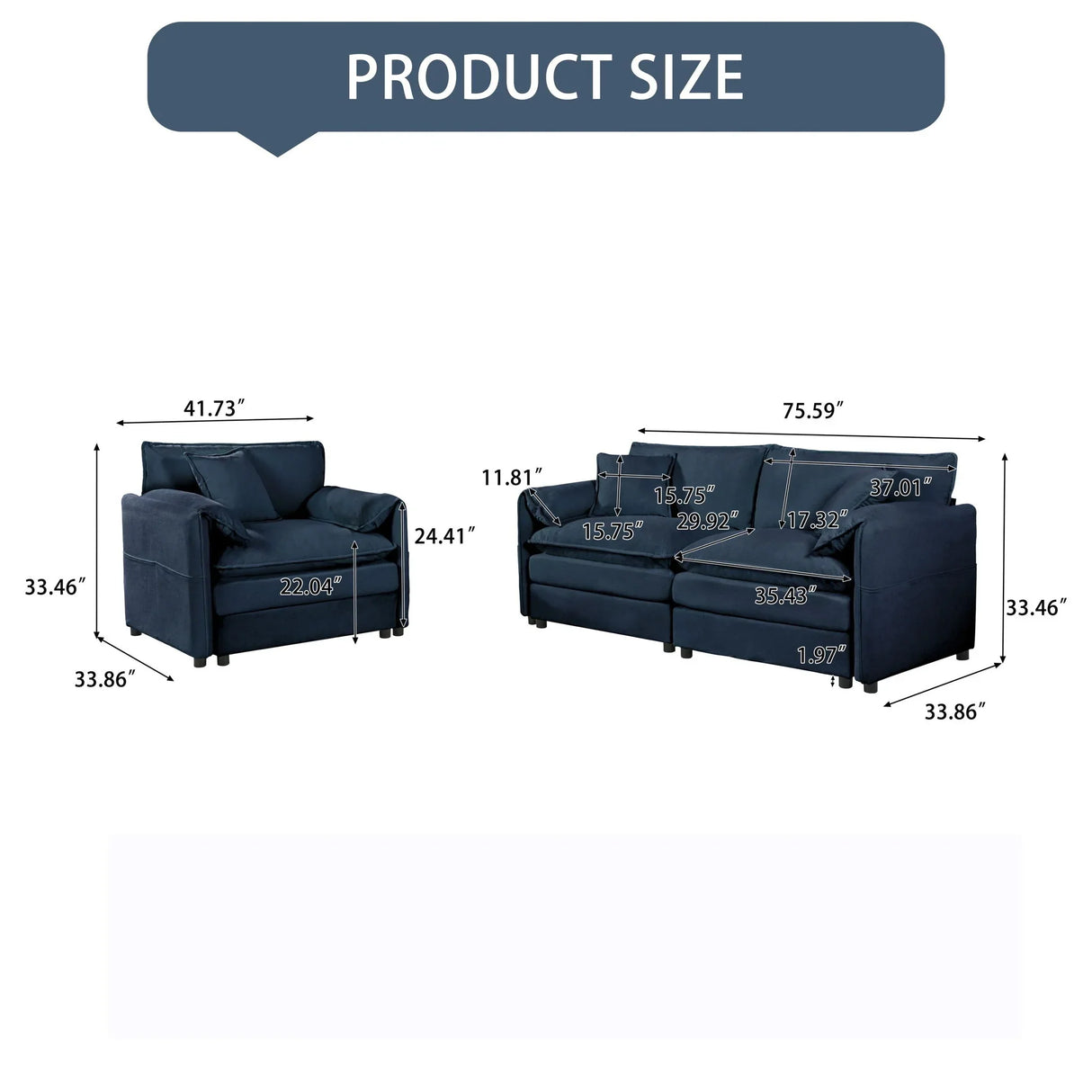 Modern Upholstered Chenille Loveseat And Armchair Set With Pillows - Furniture Home Direct