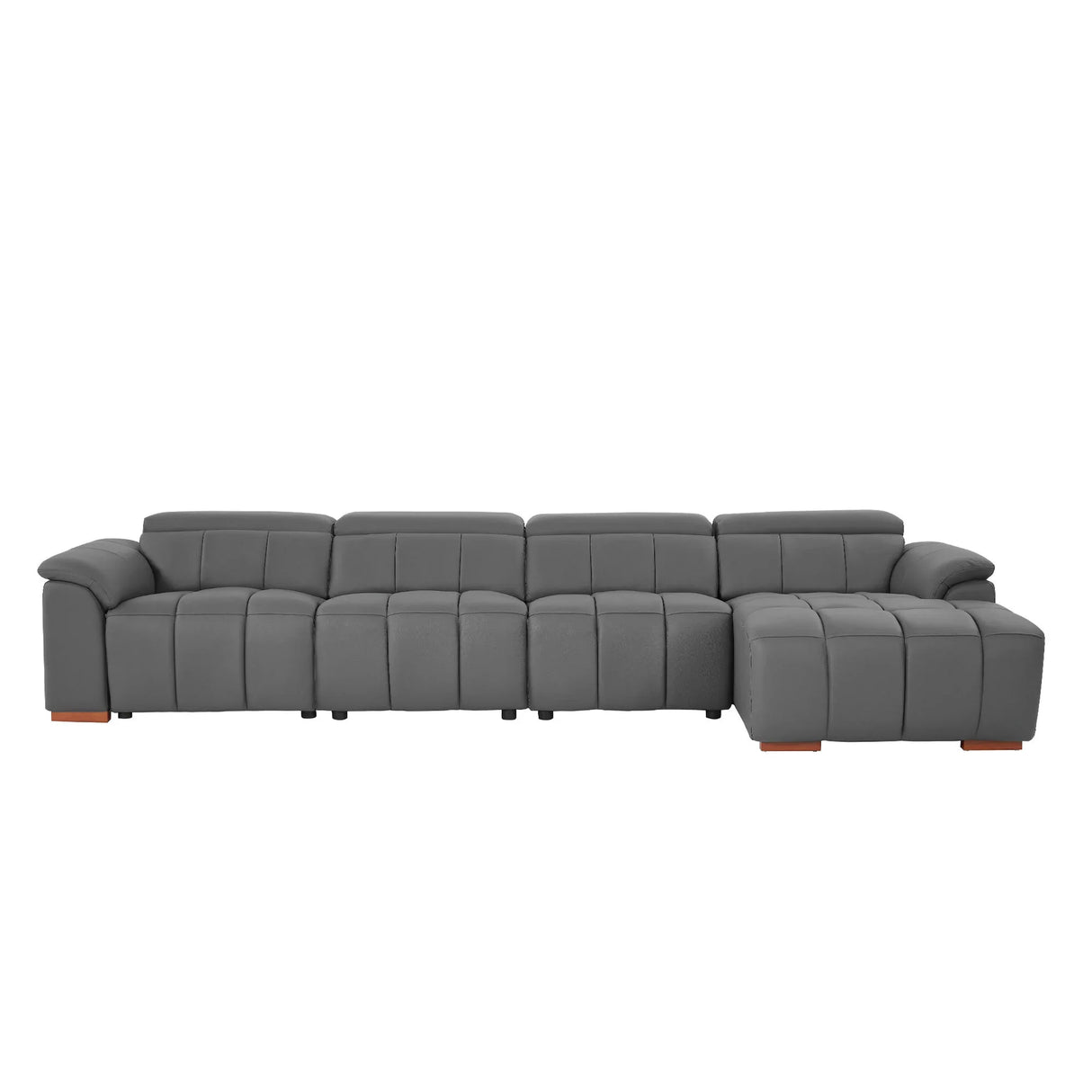 Genuine Leather Power Sectional with USB Port - Gray - Furniture Home Direct