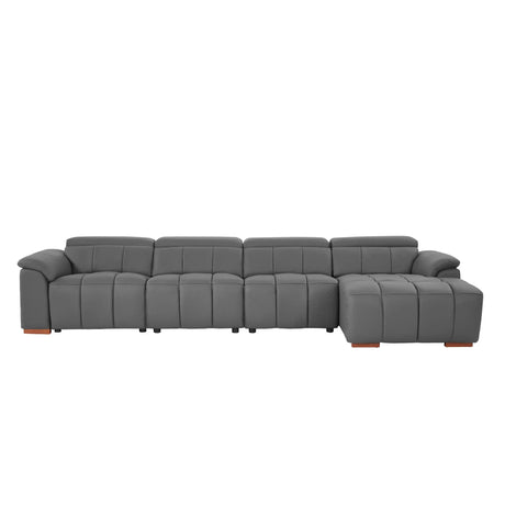 Genuine Leather Power Sectional with USB Port - Gray - Furniture Home Direct