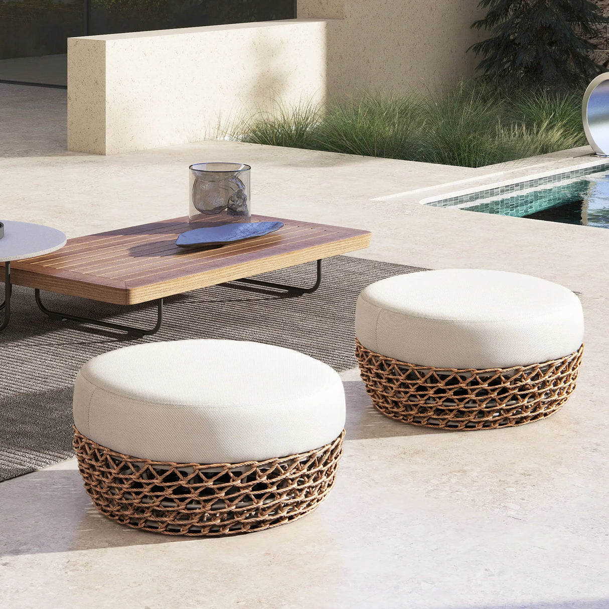 Willow - Round Upholstered Patio Ottoman - Furniture Home Direct