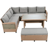Outdoor Sectional with 2 Extendable Side Tables and Washable Covers - Brown - Furniture Home Direct