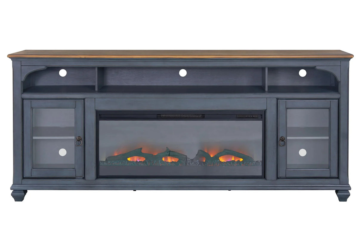 Americana - 86 In Fireplace TV Stand For TVs Up To 95" - Blue - Furniture Home Direct