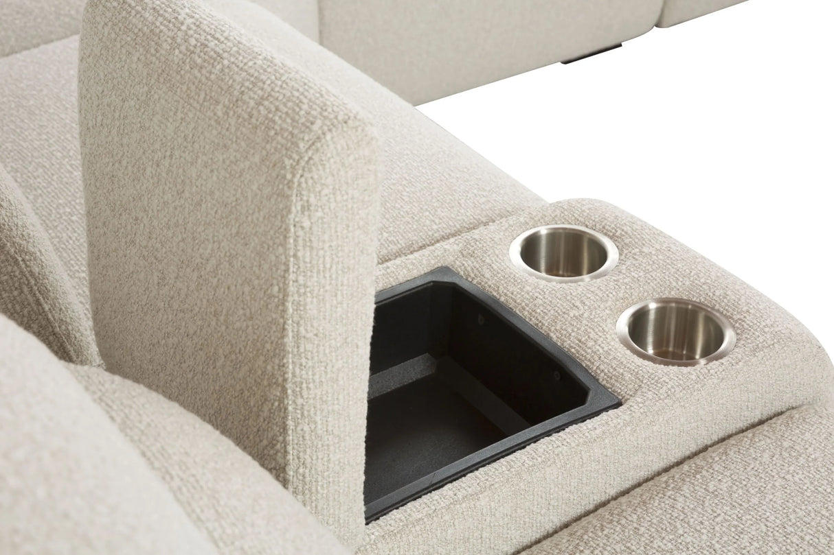 Sectional Sofa Boucle Power Reclining With Cupholder Beige - Furniture Home Direct