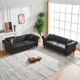 Chesterfield 3 And 3 Seater Sofa Set High Tech Fabric Roll Armrest Upholstered Couch - Furniture Home Direct