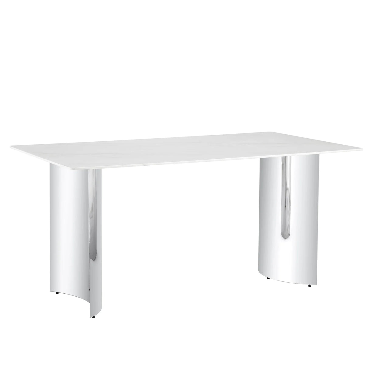 Dining Table Modern Faux Marble Top Chrome Base White - Furniture Home Direct