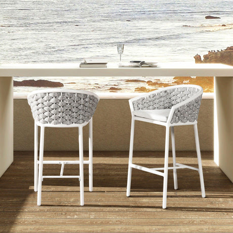 Rowan - Rope Barrel Low Back Patio Counter Stool (Set of 2) - Optic White - Furniture Home Direct