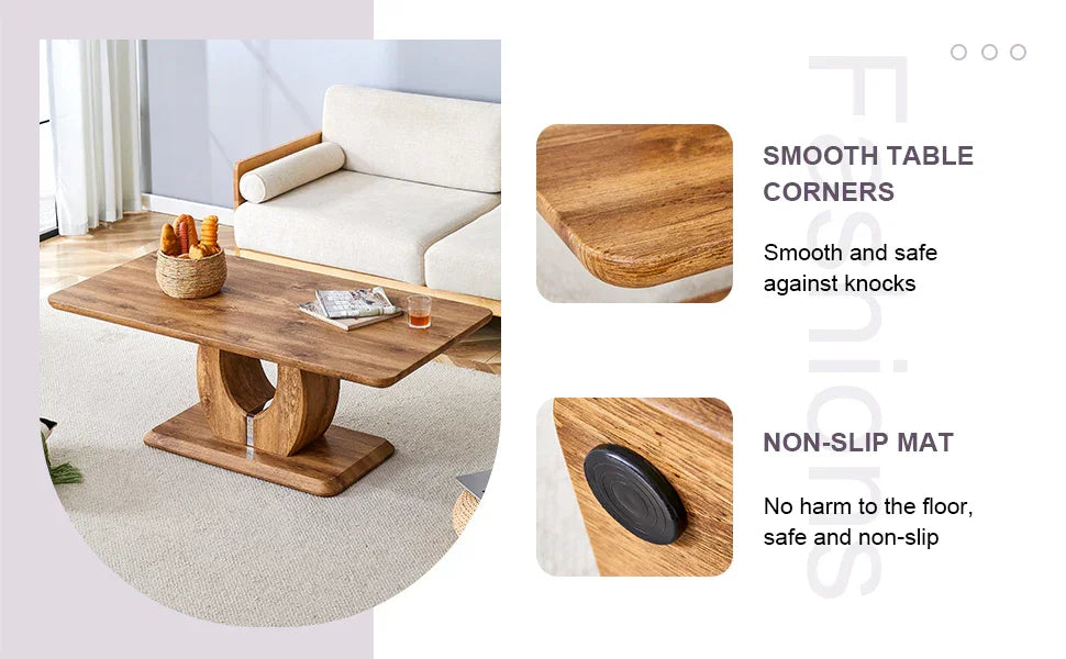 Coffee Table Set With Circular Arc Base And Wood Tone - Furniture Home Direct