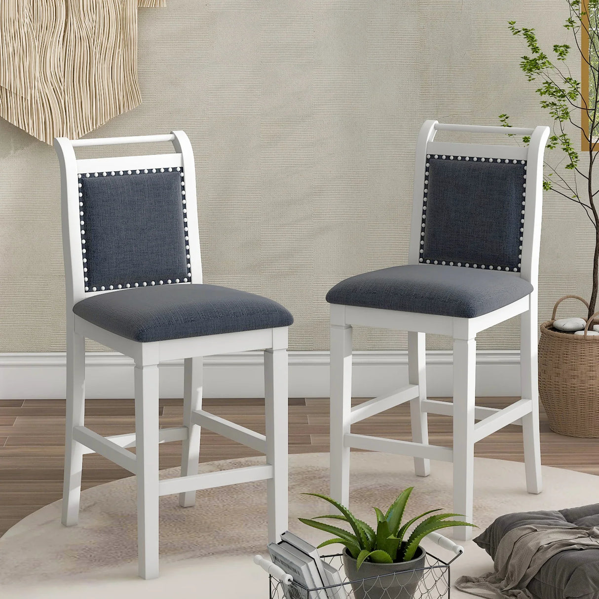 Dining Set Drop Leaf Counter Height With 2 Chairs White Gray - Furniture Home Direct