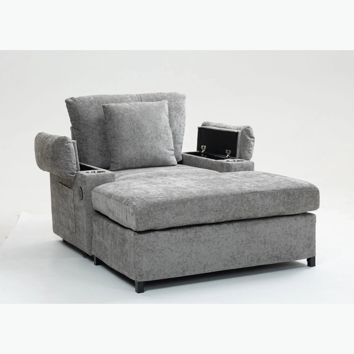 Chenille Fabric Sofa Bed With Cupholders And USB Charging Ports Chair For Living Room - Furniture Home Direct