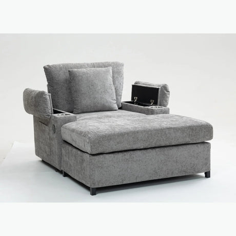 Chenille Fabric Sofa Bed With Cupholders And USB Charging Ports Chair For Living Room - Furniture Home Direct