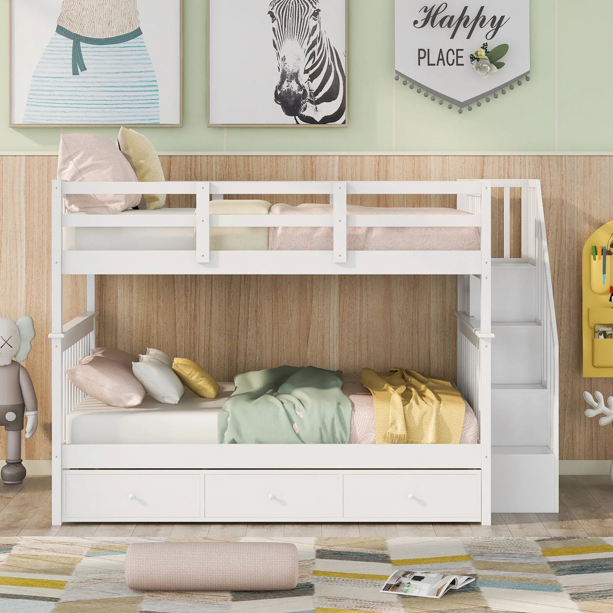 Stairway Bunk Bed With Storage And Guard Rail For Bedroom - Furniture Home Direct
