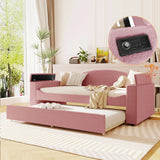 Upholstered Daybed With Storage Armrests, Trundle And Latest Integrated Bluetooth Audio System - Furniture Home Direct
